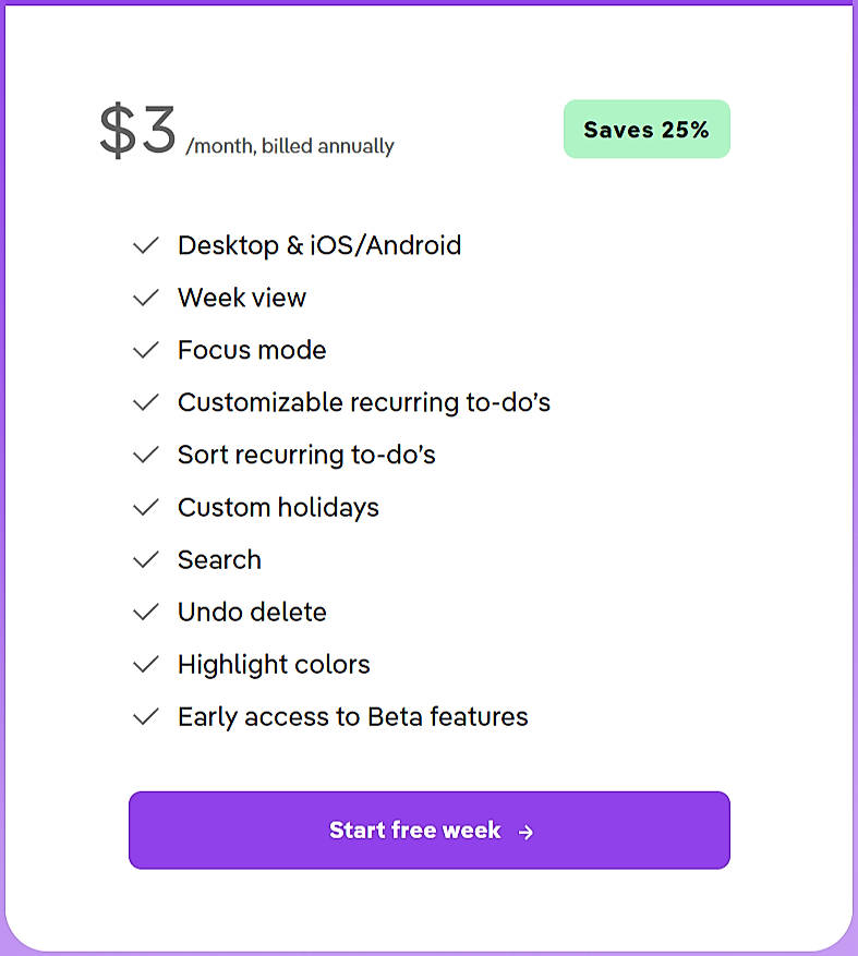 Pricing screenshot