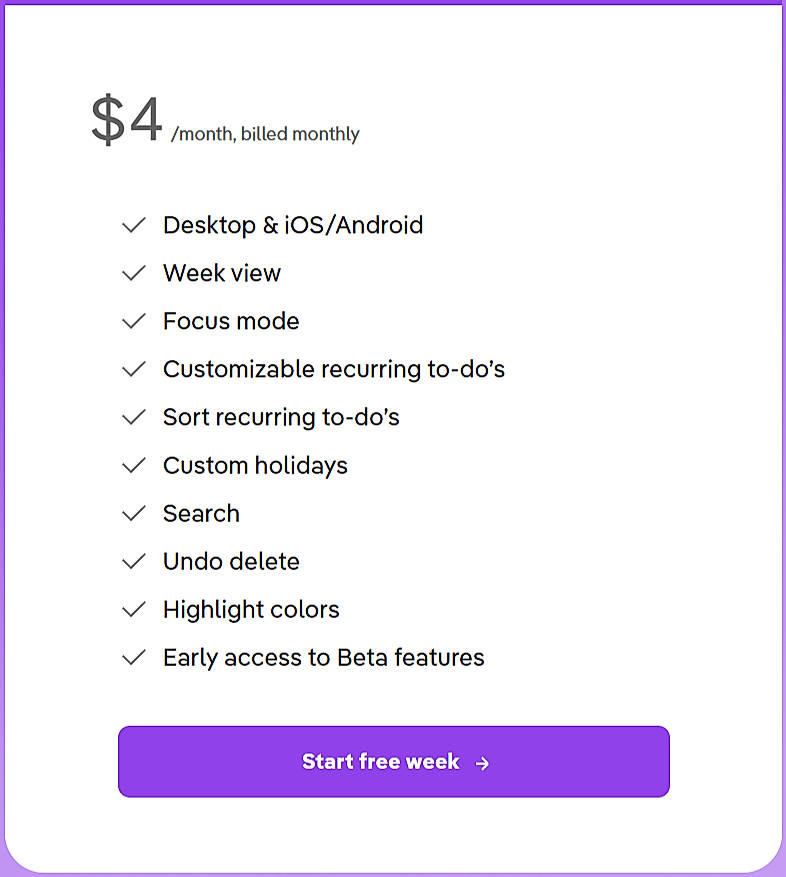 Pricing screenshot