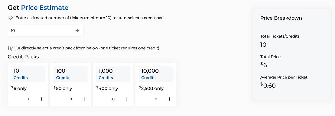 Pricing screenshot
