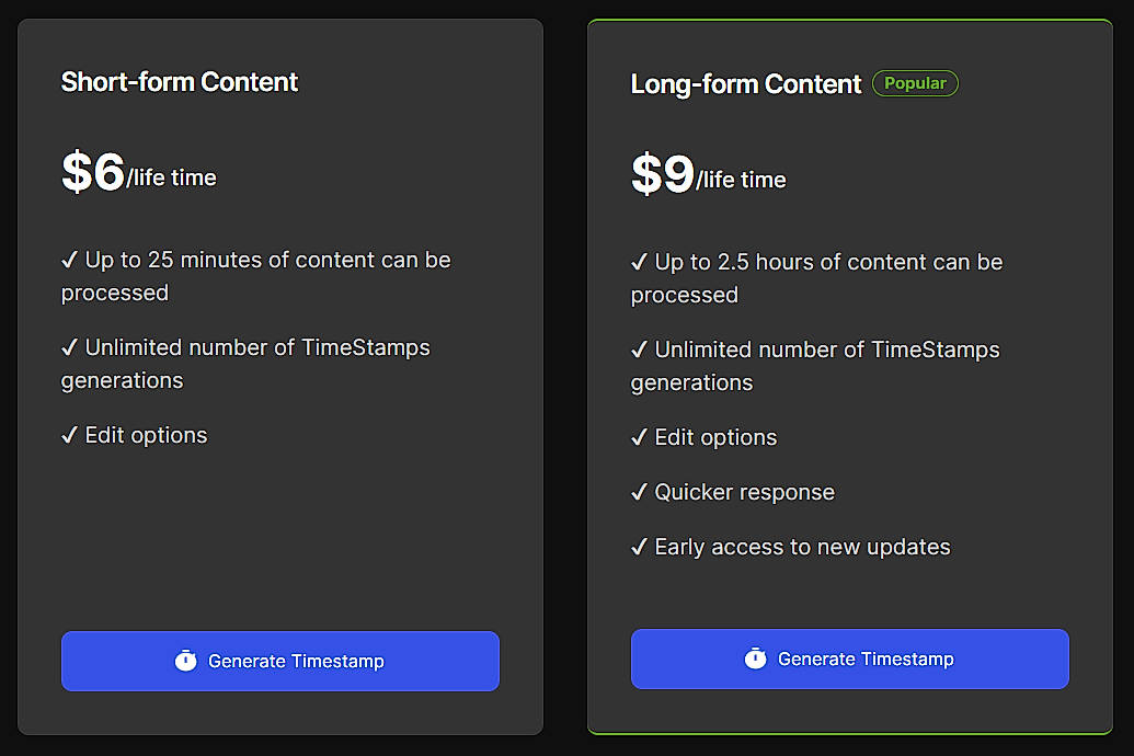 Pricing screenshot