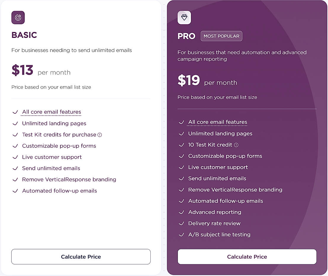 Pricing screenshot
