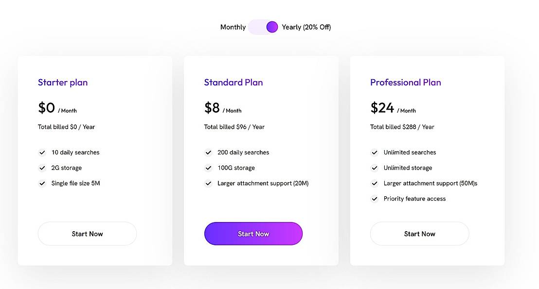 Pricing screenshot