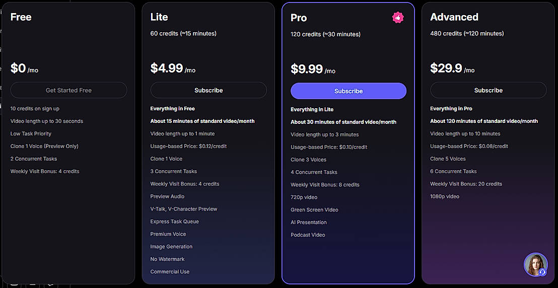 Pricing screenshot