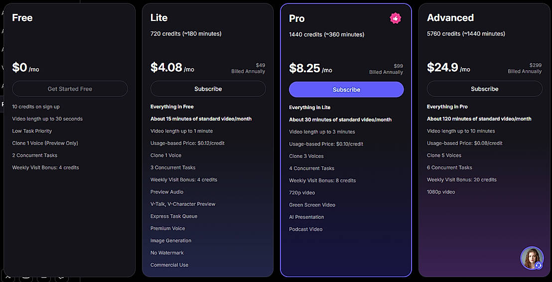 Pricing screenshot