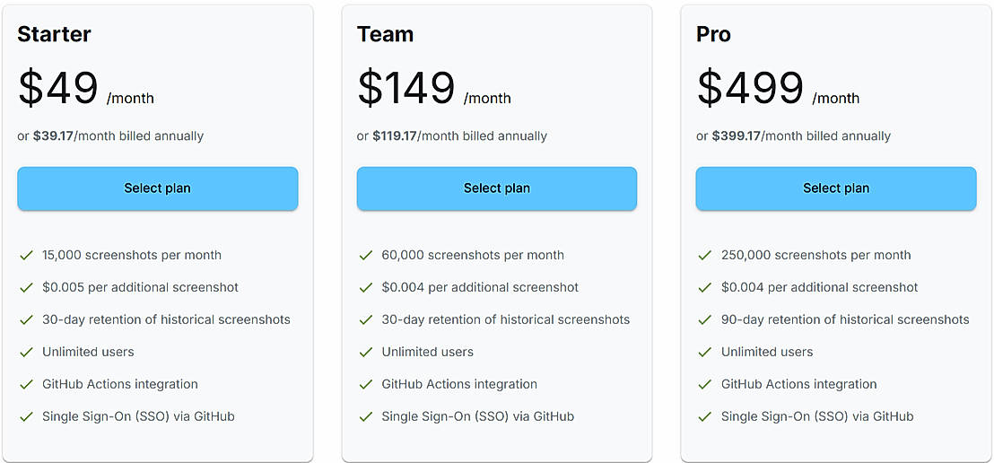 Pricing screenshot