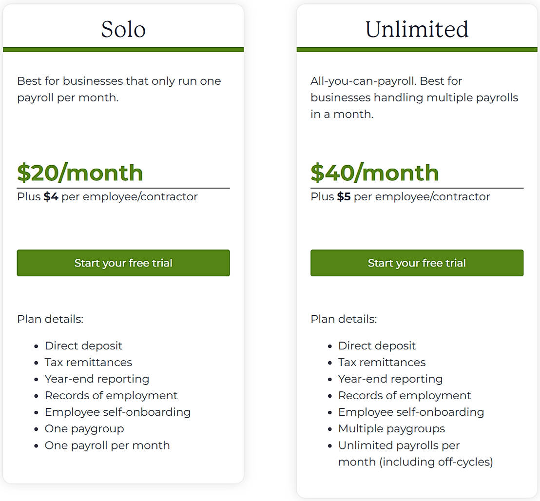 Pricing screenshot