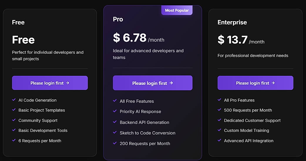 Pricing screenshot