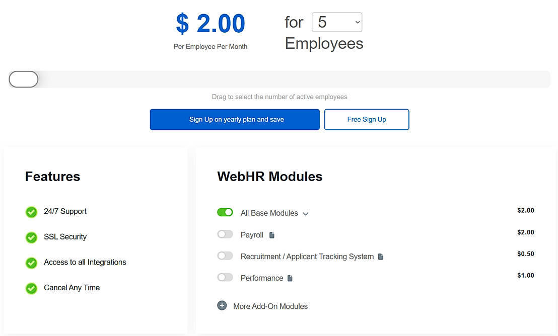 Pricing screenshot