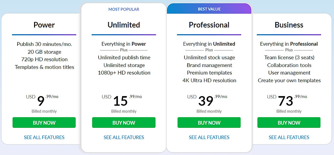 Pricing screenshot