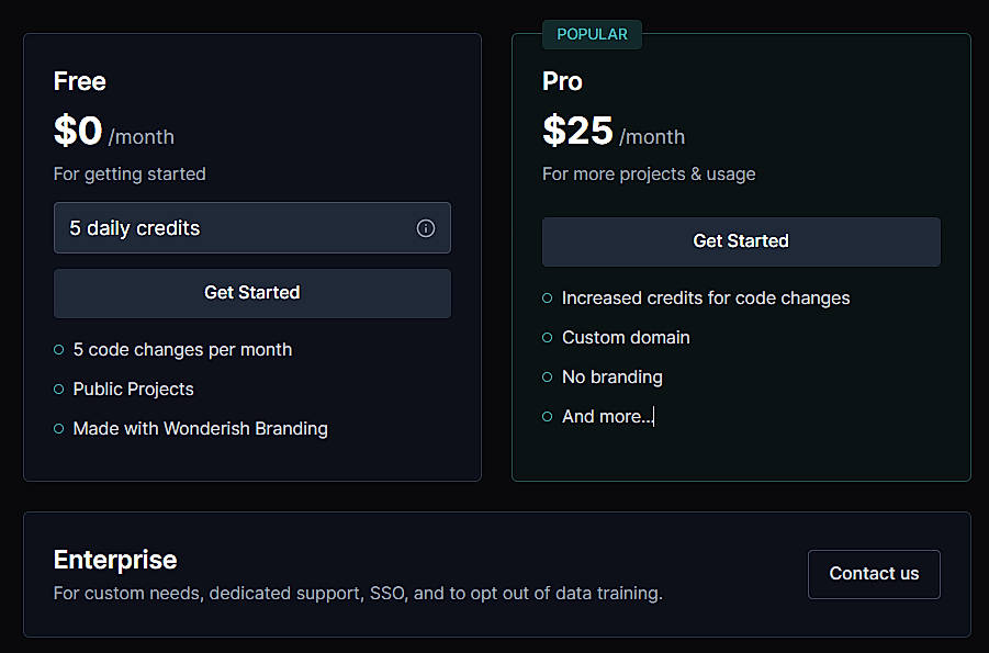 Pricing screenshot