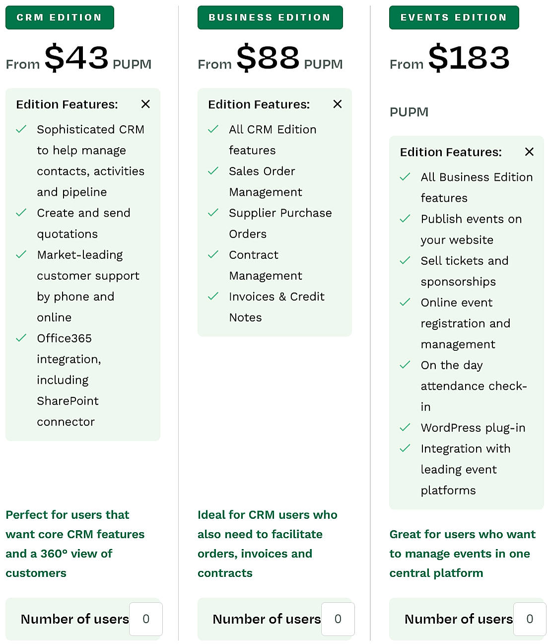 Pricing screenshot