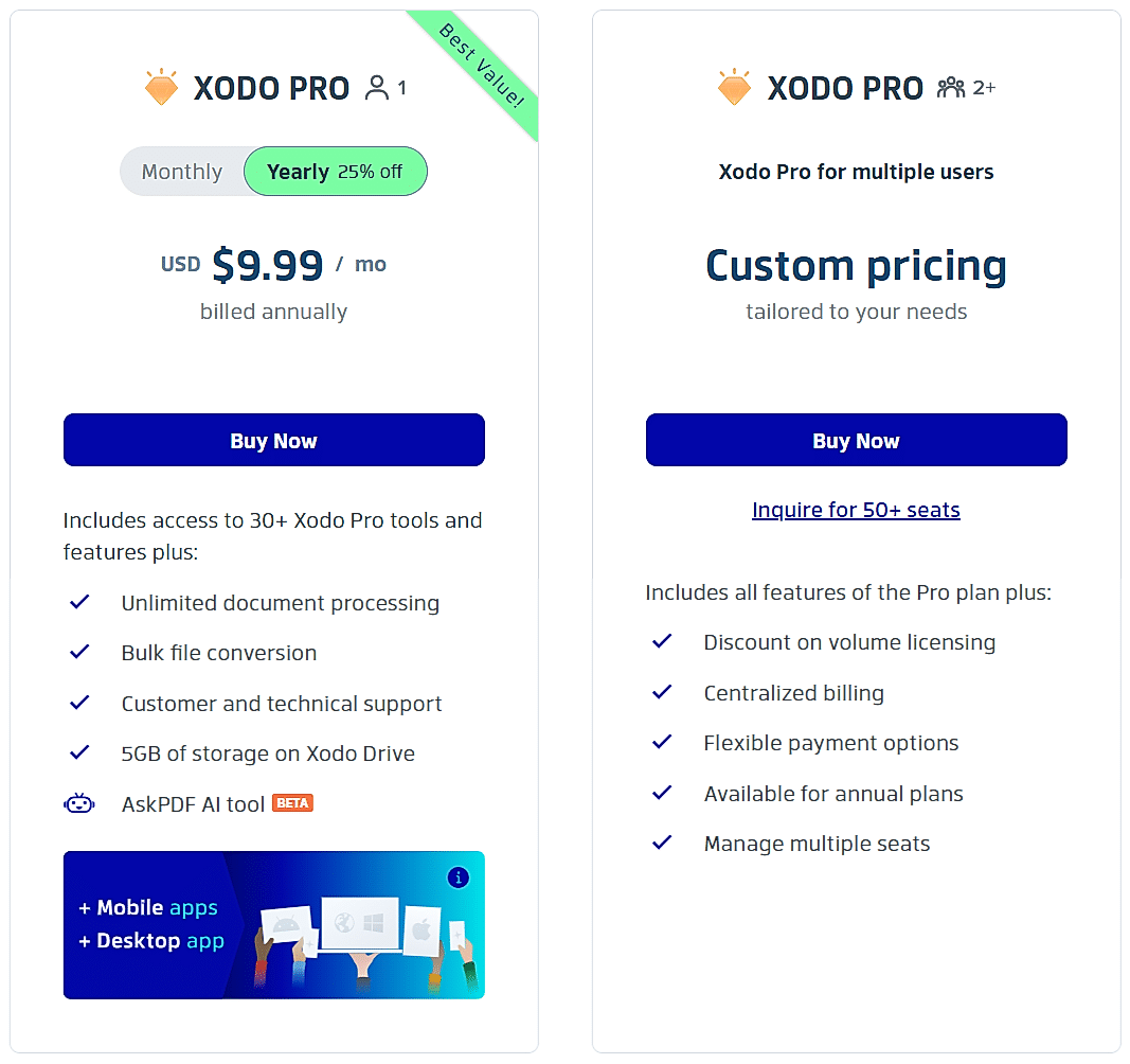 Pricing screenshot