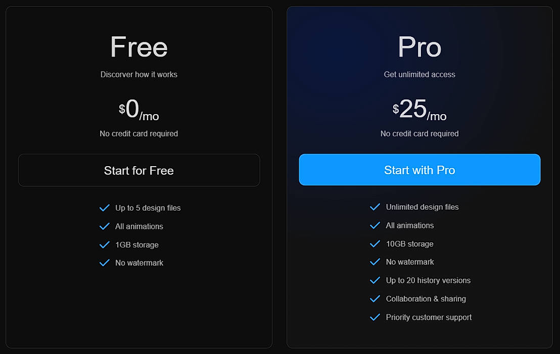 Pricing screenshot