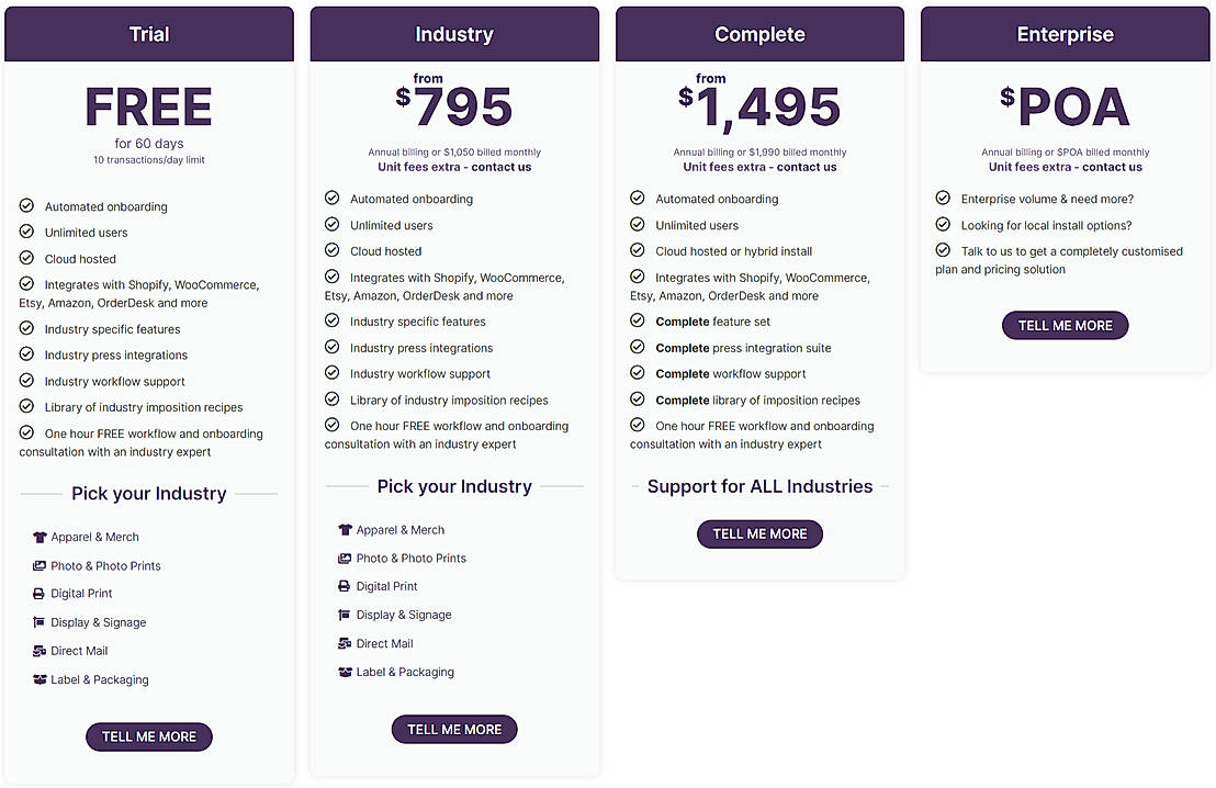 Pricing screenshot