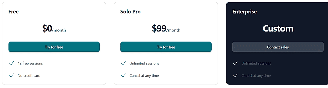 Pricing screenshot