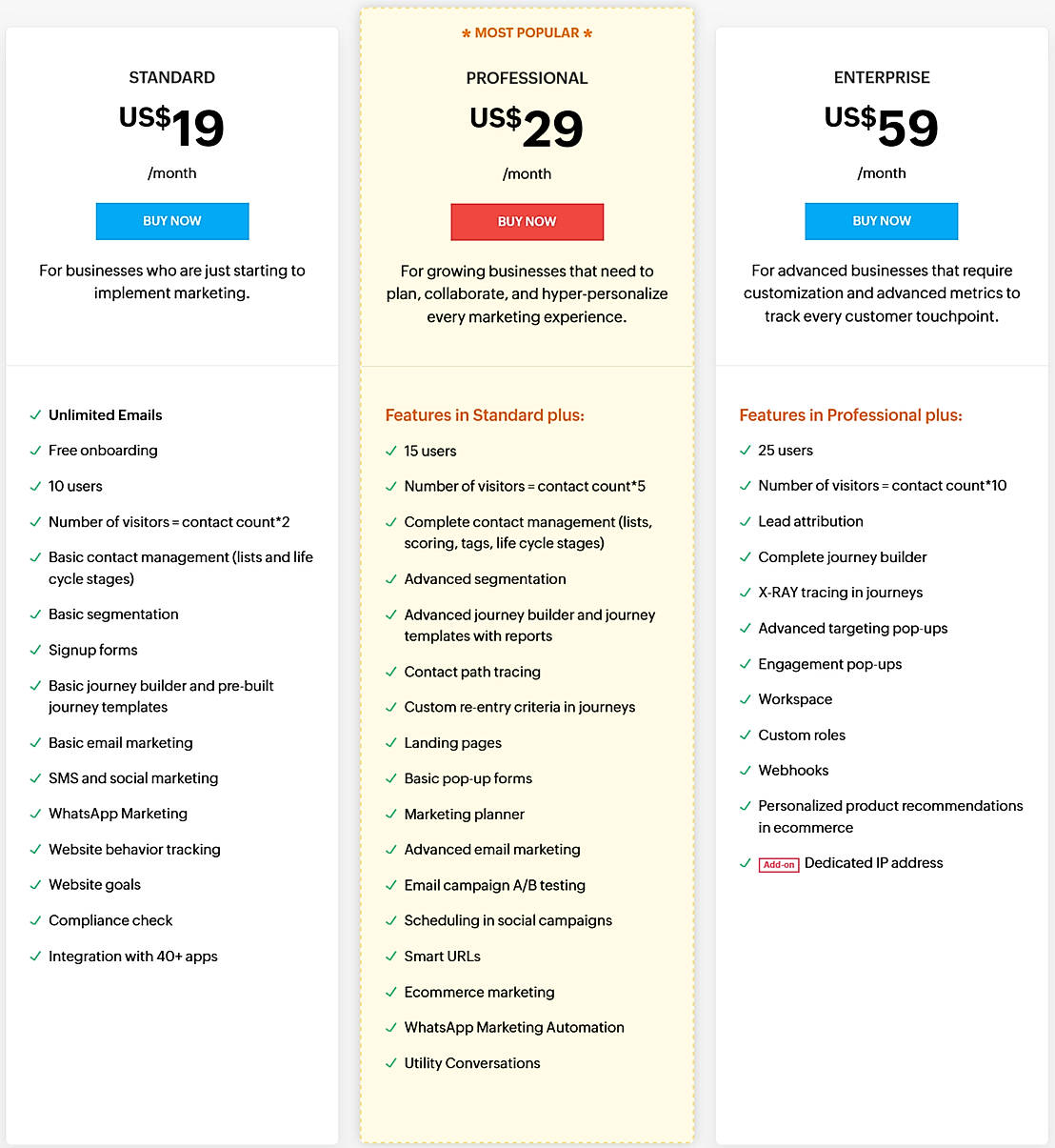 Pricing screenshot