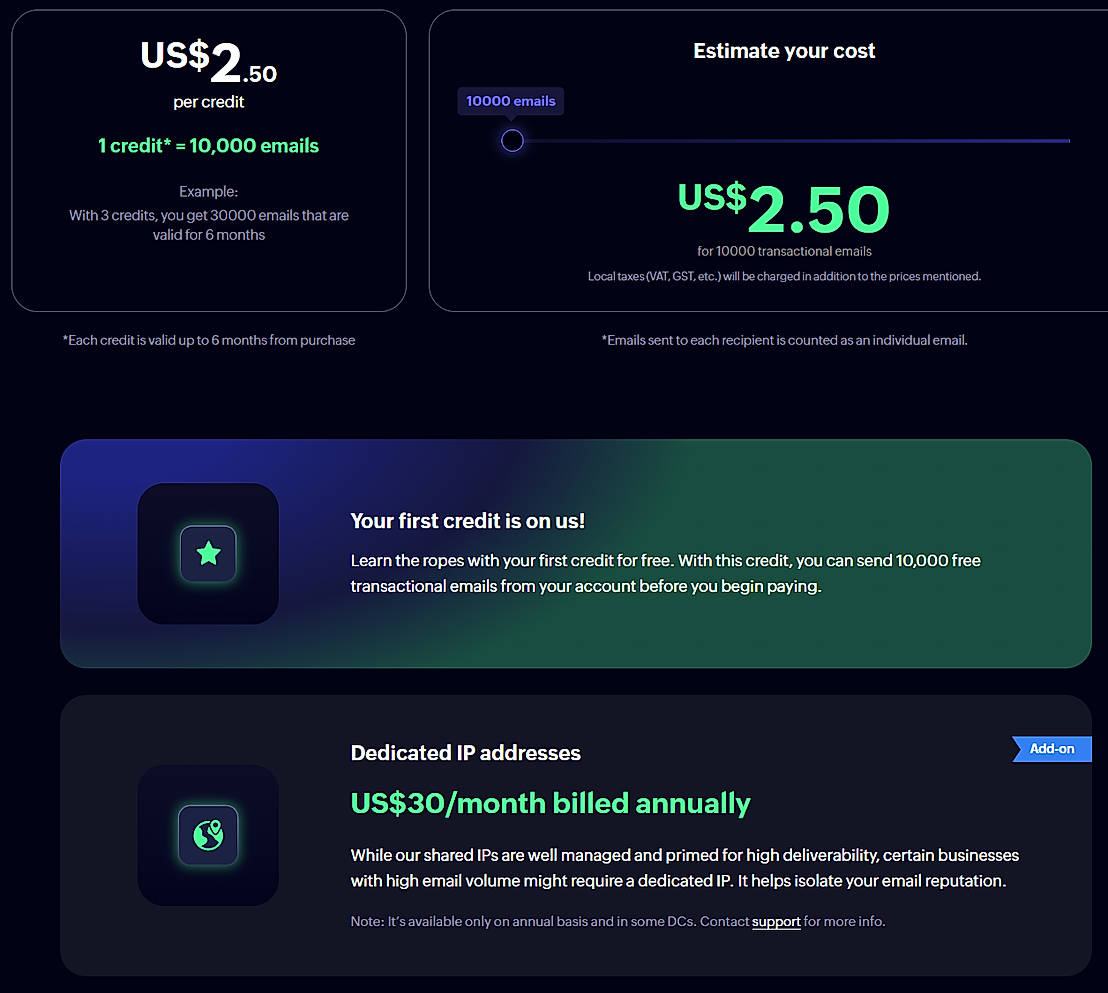 Pricing screenshot