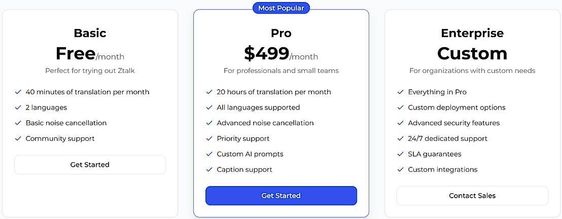 Pricing screenshot