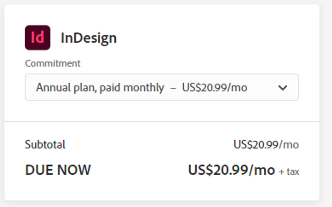 Adobe InDesign Pricing