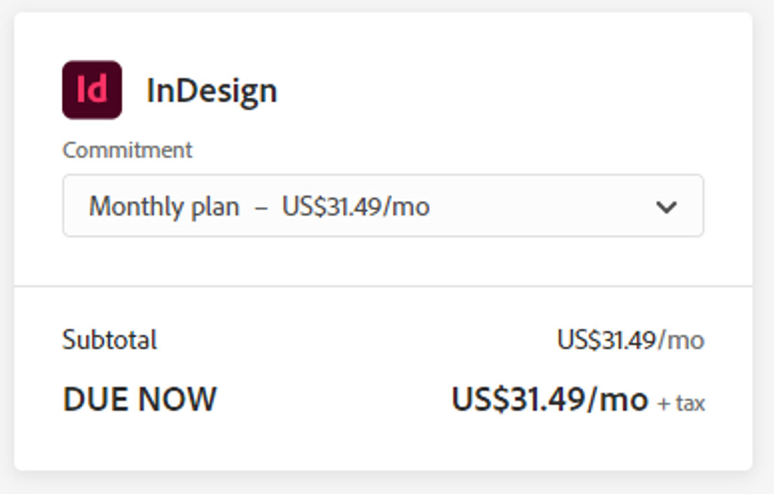 Adobe InDesign Pricing