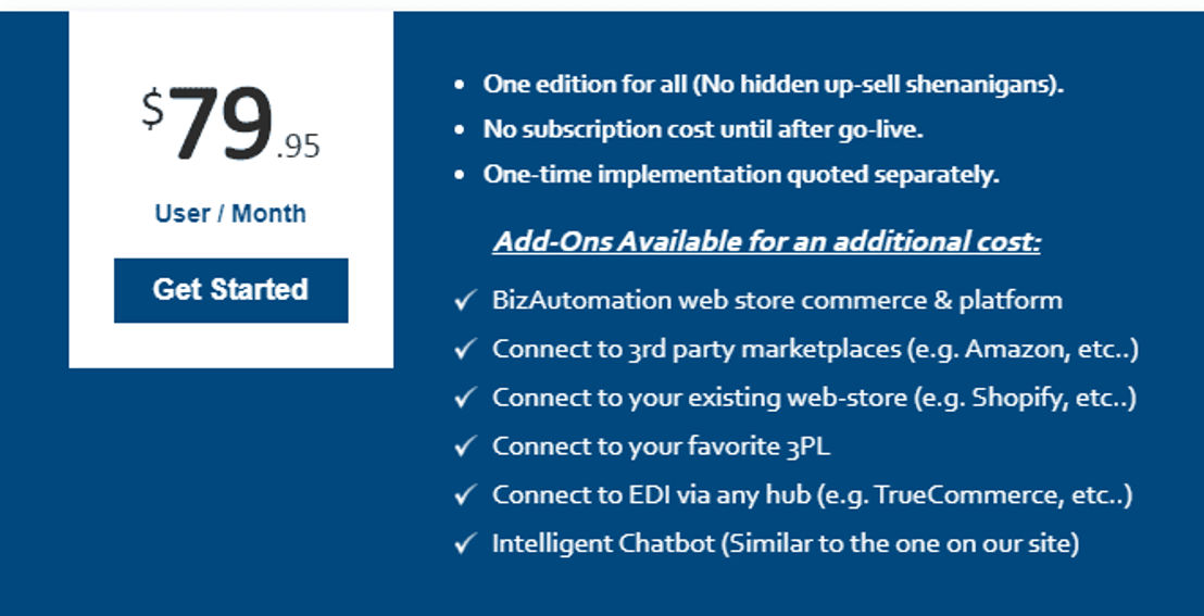 BizAutomation Cloud ERP Pricing