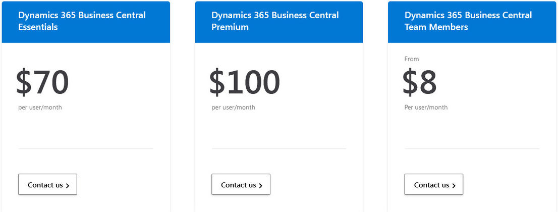 dynamics 365 business central cost