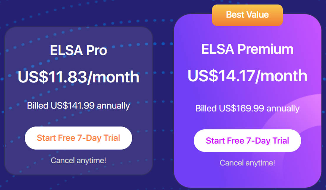 ELSA Speak Pricing: Cost and Pricing plans