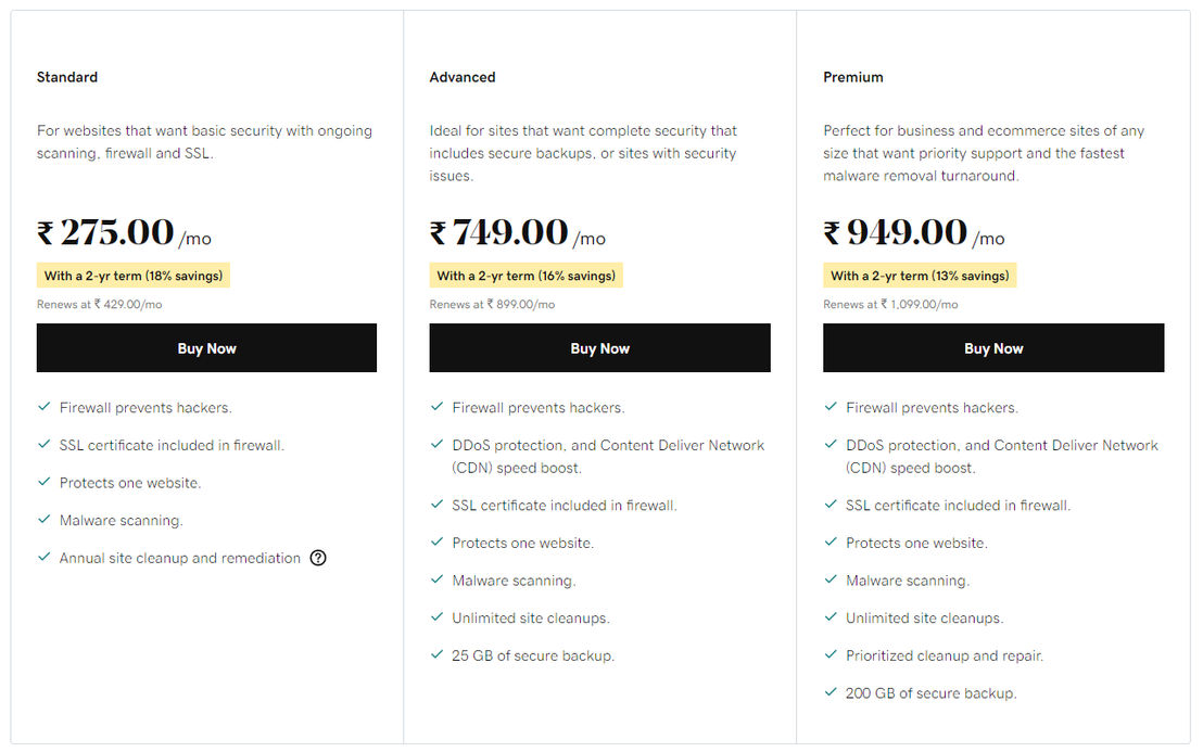 GoDaddy Website Security Pricing