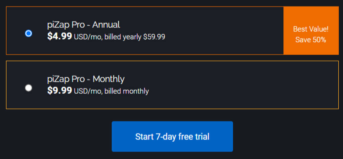 piZap pricing 1