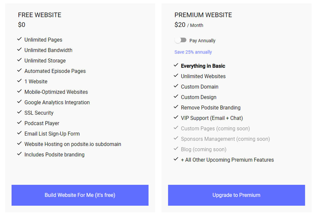 Podsite pricing 1