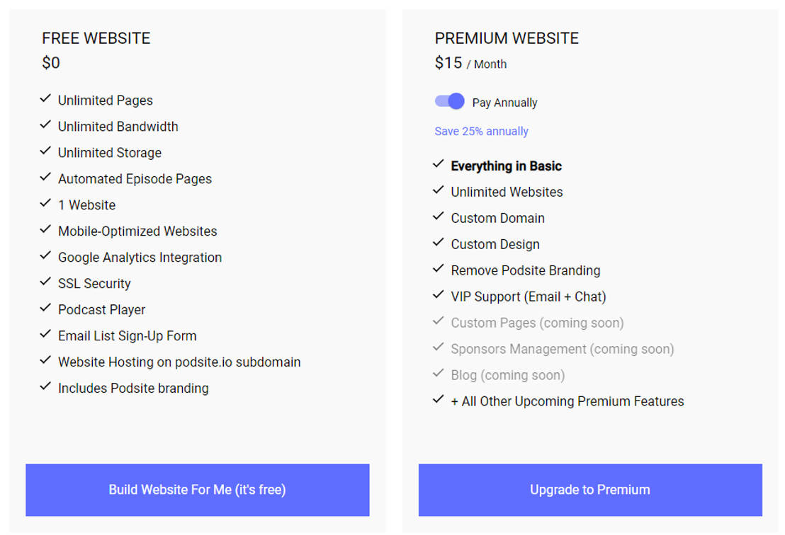 Podsite pricing 2