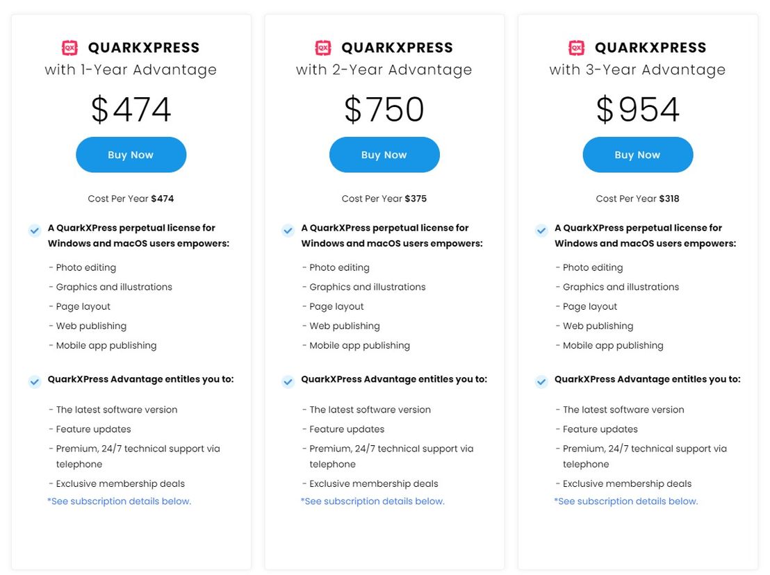 QuarkXpress Pricing