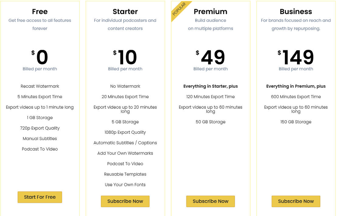 Recast Studio pricing 1