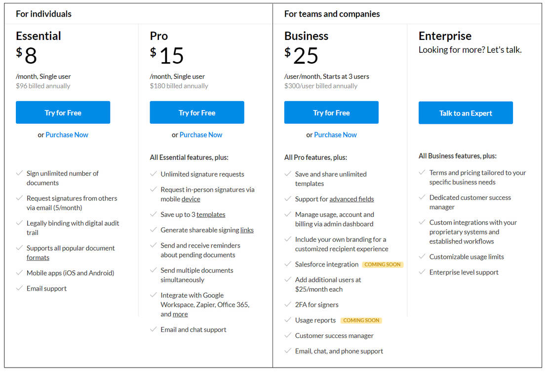 SignEasy pricing 2