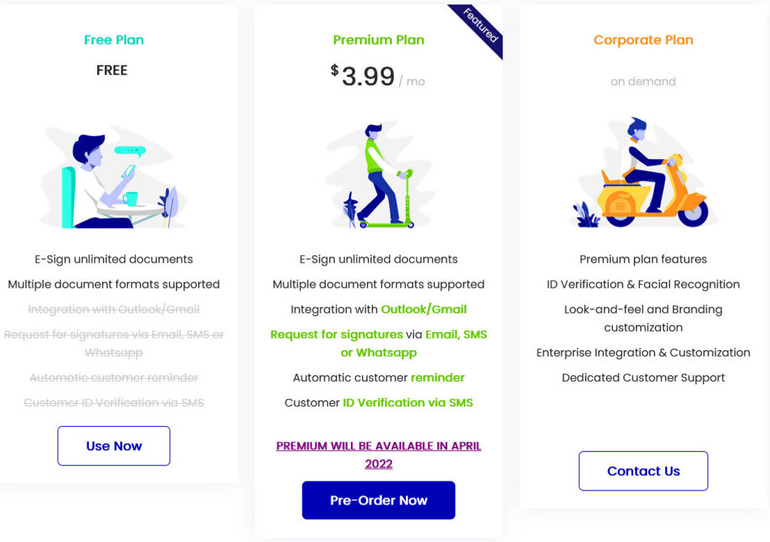 SignFree pricing 1