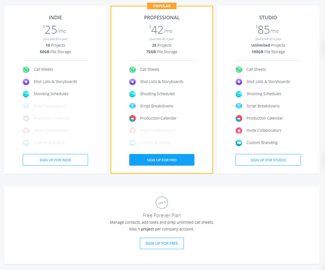 StudioBinder pricing 1