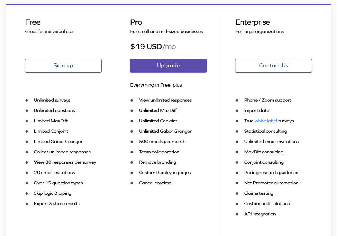 SurveyKing pricing 1