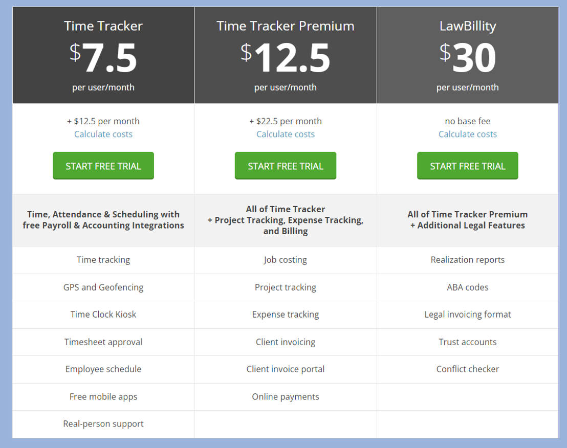 Time Tracker by eBillity pricing 1