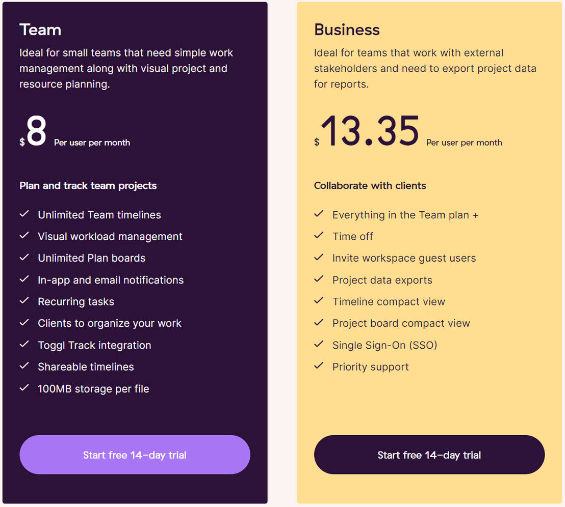 Toggl Plan pricing 1