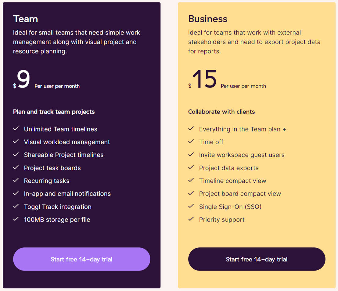 Toggl Plan pricing 2