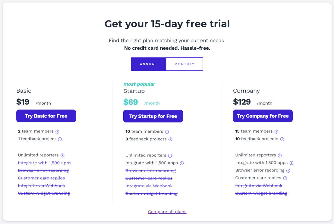 Usersnap pricing 2