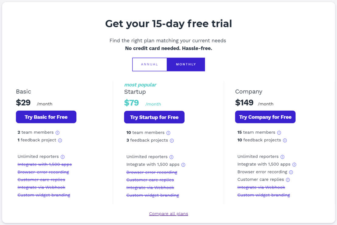 Usersnap pricing 1