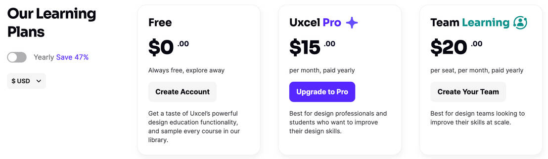 Uxcel pricing 2