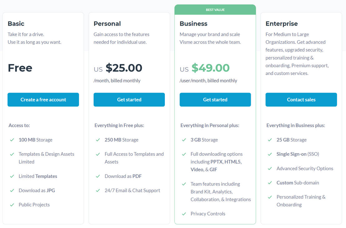 Visme pricing 1