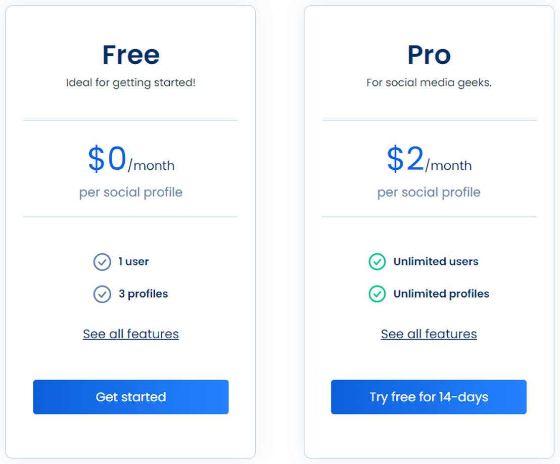 Vista Social pricing 2