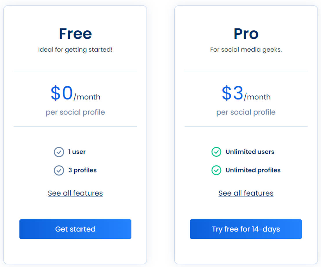 Vista Social pricing 1
