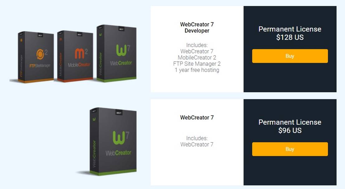 WebCreator 7 pricing 1