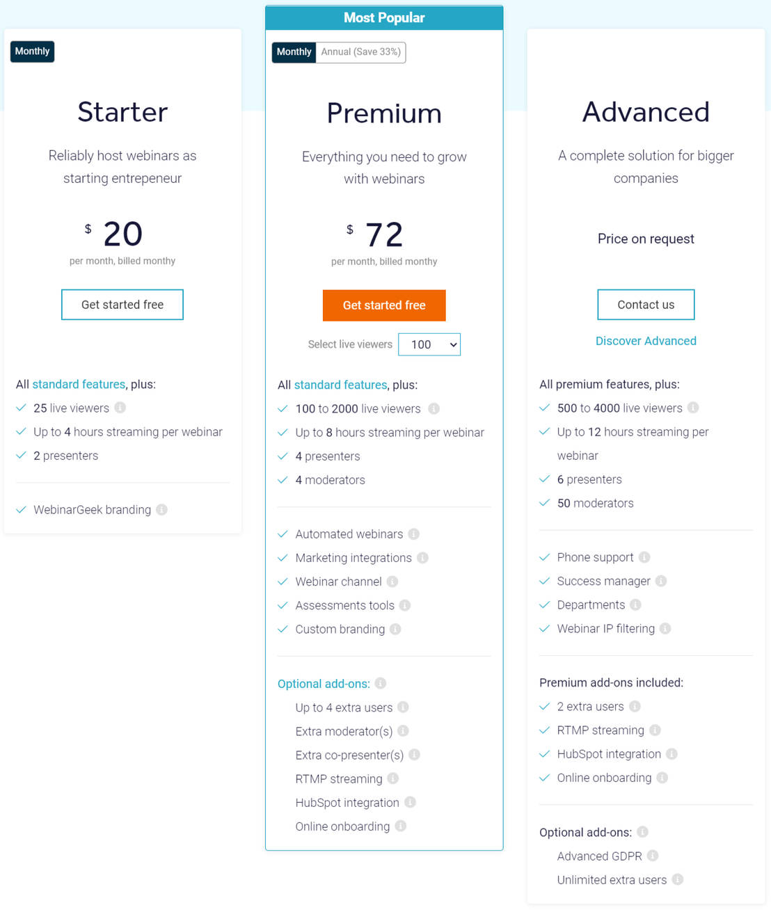 WebinarGeek pricing 2