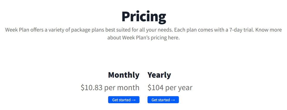 Week Plan Pricing
