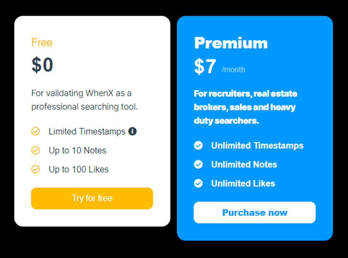 WhenX pricing 2